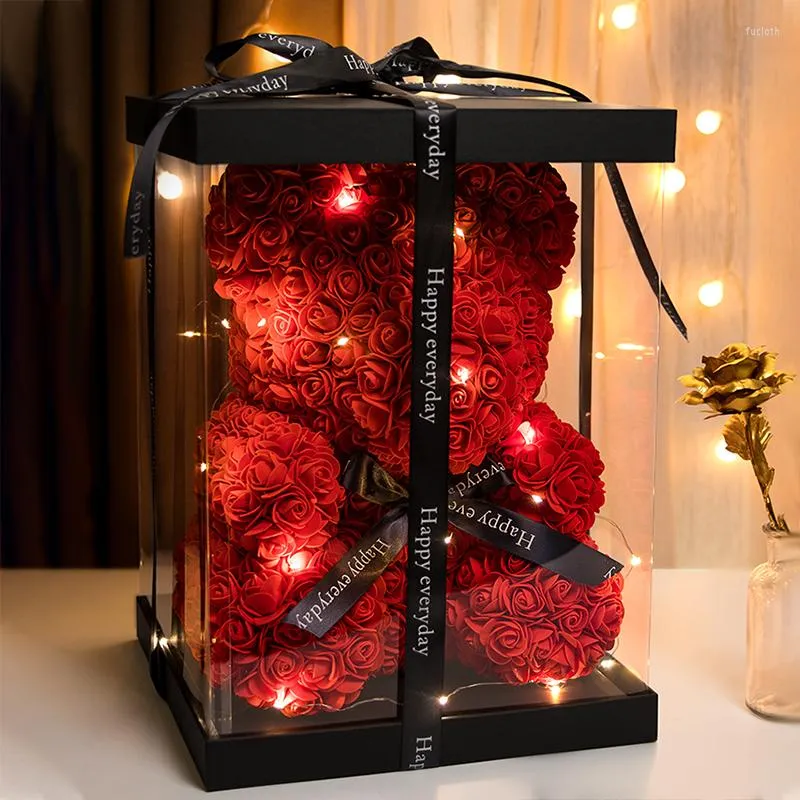 Decorative Flowers Teddy Rose Bear 25cm Artificial With Light Box Girlfriend Anniversary Christmas Valentines Gift Wedding Birthd