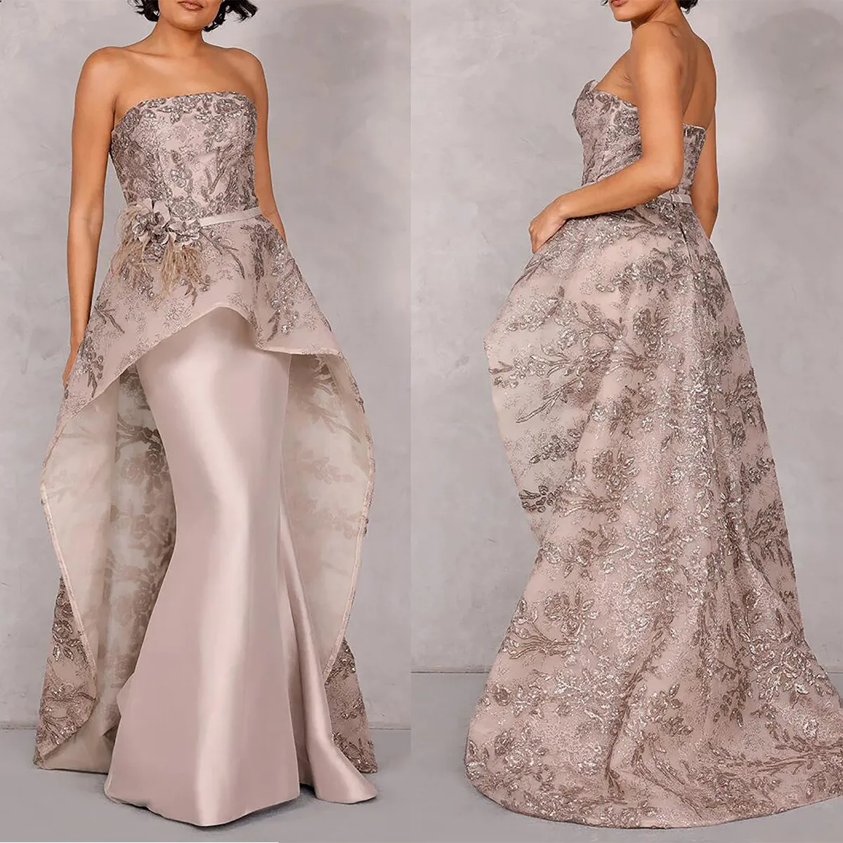 Customizable Strapless Satin Mermaid Von Maur Prom Dresses With Flower