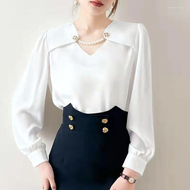 Japanese Design Pearl Decorative Blouse For Women Autumn Japanese Design Pearl Decorative Blouse For Women Autumn
