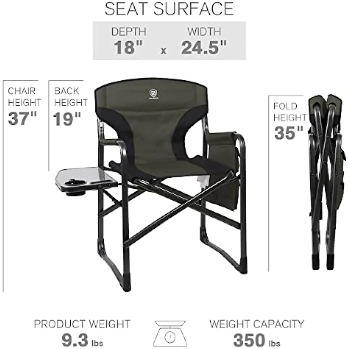 Silla de playa portátil y plegable acolchada con mesa auxiliar y bolsillos  de almacenamiento, silla de director ligera de gran tamaño para interiores