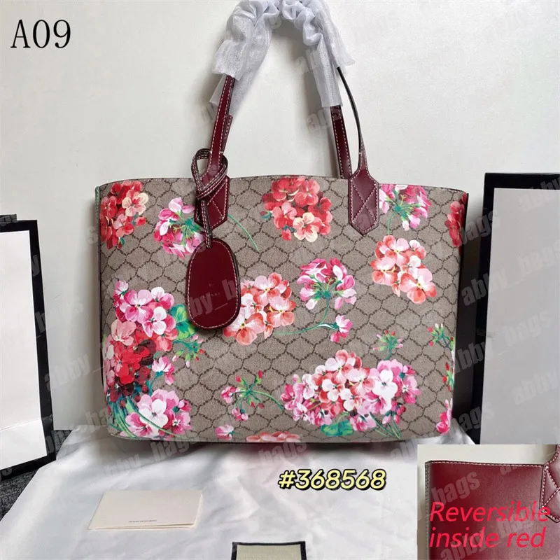 2023 Reversible Tote Shopper Bag Womens Designer Totes G Handväskor Blue Red Flower Printed Woman Shoulder Bags Stor shoppinghandväska Purse