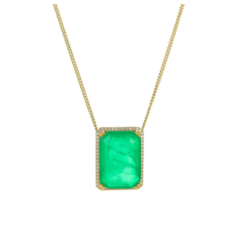 14K Gold Vintage Lab Emerald Pendant Party Wedding Pendants Chocker Necklace For Women Bridal Promise Jewelry Gift