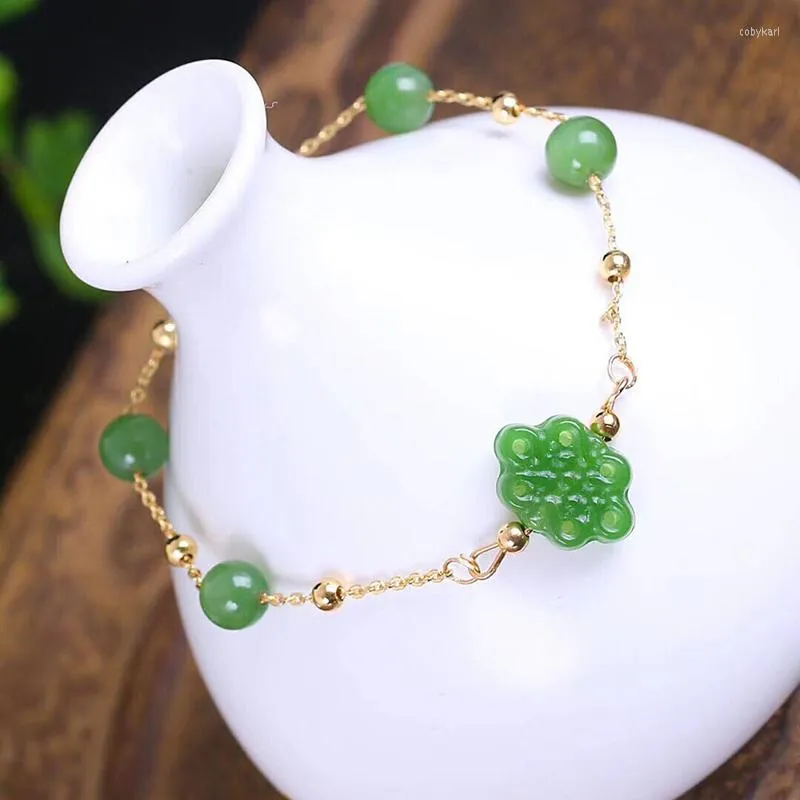 Strand grossist gröna naturstenarmband diy kinesisk knut med tillbehör för kvinnor flicka enkla modesmycken