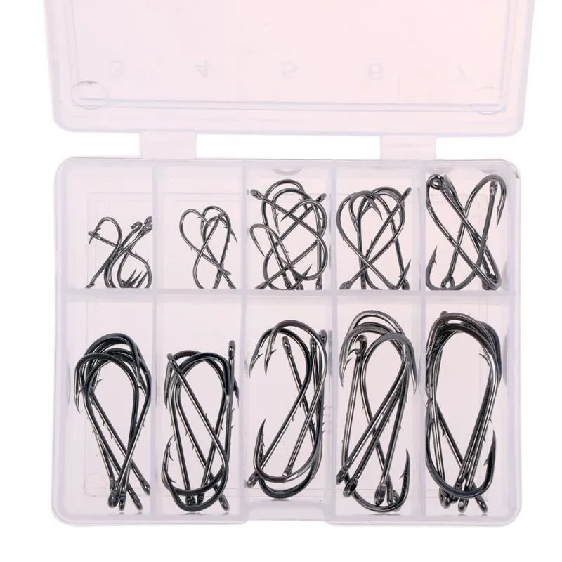 Fishing Hooks 50pcs 10 Size Hook Jig Baitholder Black Long Handle Steel Fishhook Outdoor