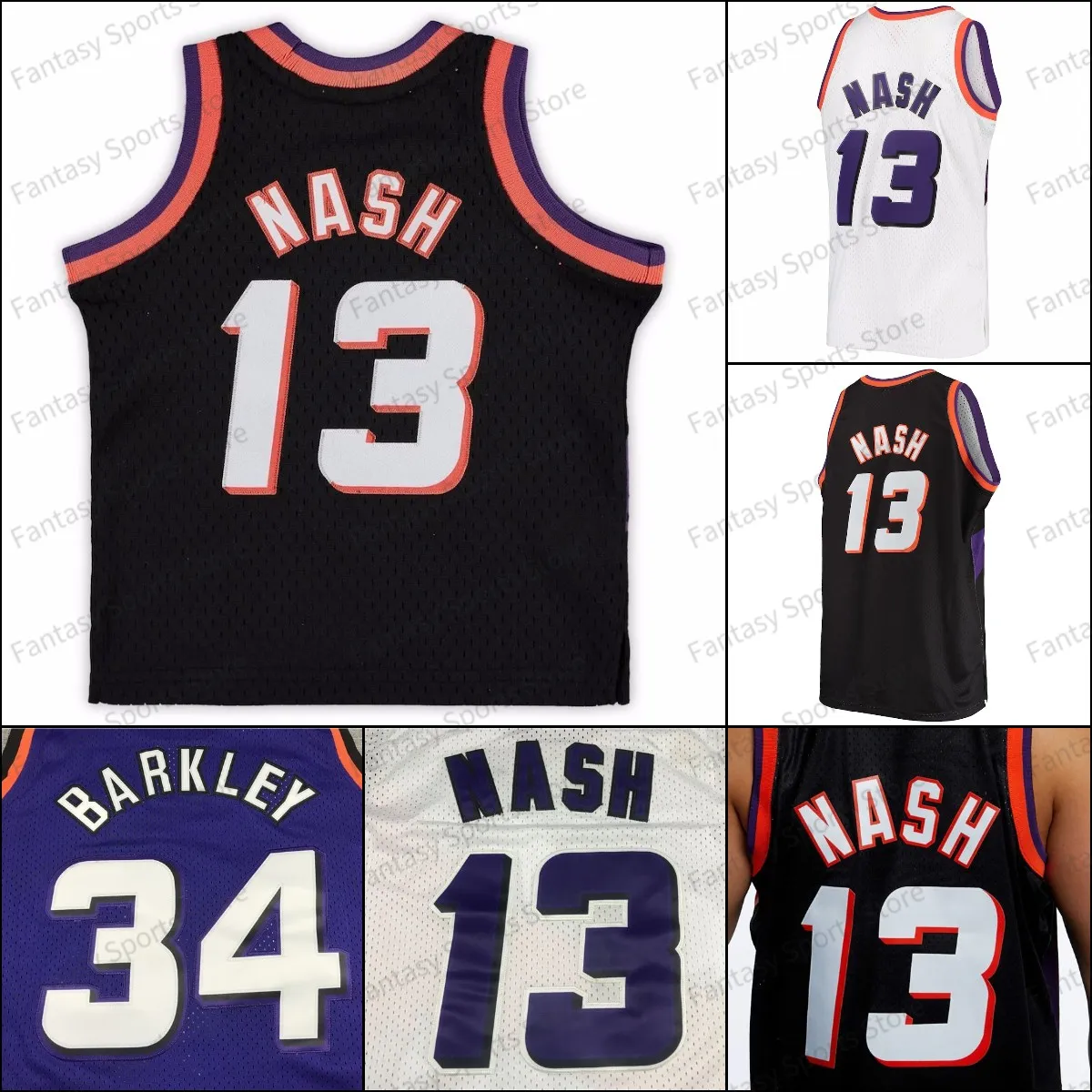 Retro Steve Nash Basketball Jersey 34 Charles Barkley 1996-97 Classics Throwback Maillots Hommes Cousu Violet Blanc Noir