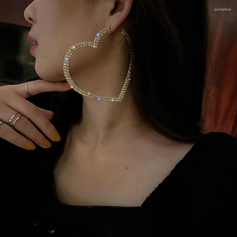 Orecchini a bottone esagerati strass moda grande cuore cerchio di cristallo per le donne strass geometrici accessori di gioielli