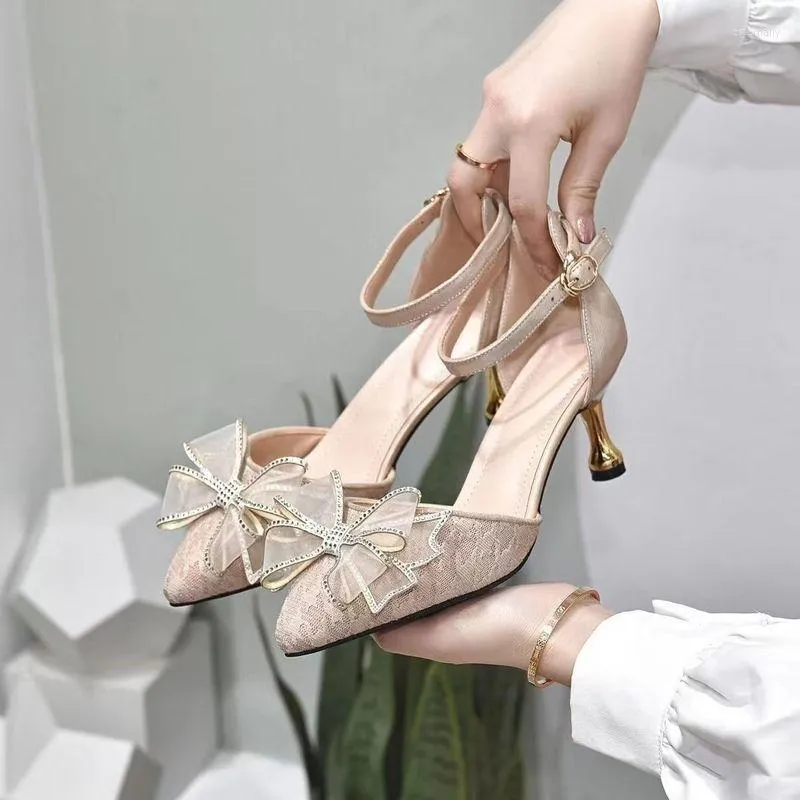Dress Shoes Women's Pumps Satin Romy-White Rhinestone Bow Pointed Teen High Heel Heel Wedding Party Fashion Office Lady 2023