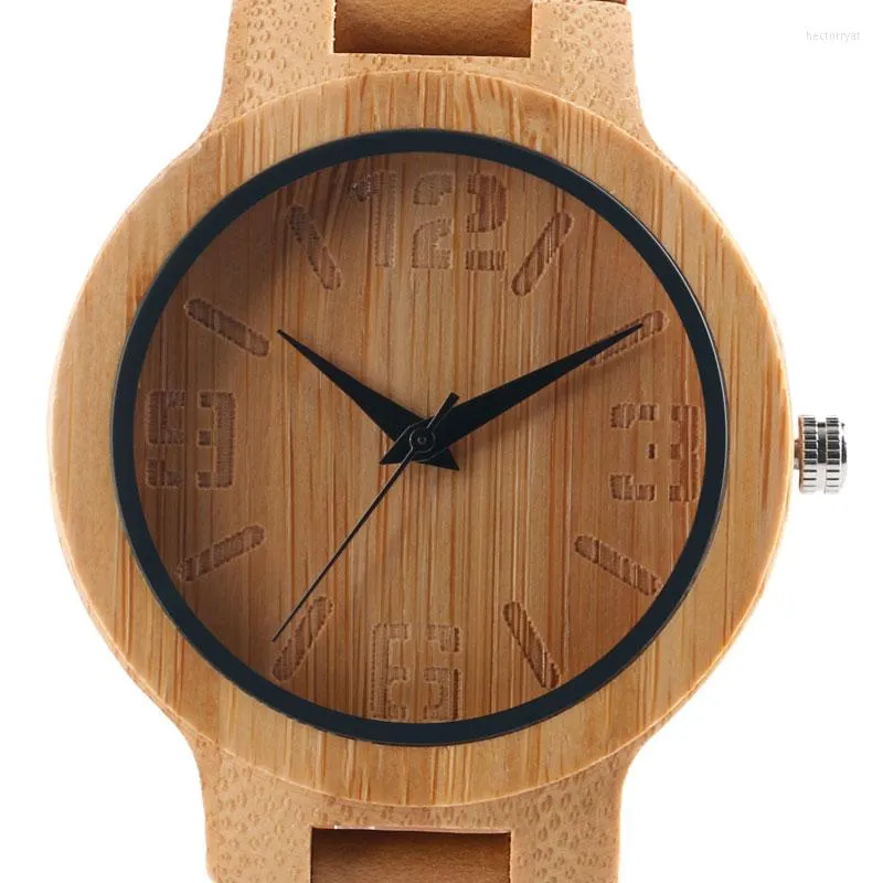 Relojes de pulsera Reloj de pulsera para mujer Hecho a mano Bambú Naturaleza Madera Vestido para mujer Relojes analógicos Correa de cuero genuino Hombres Relogio masculino