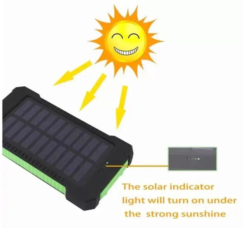 Batterie Solaire 20000mAh 1001coques - 2 Ports USB + LED + Boussole (Noir)