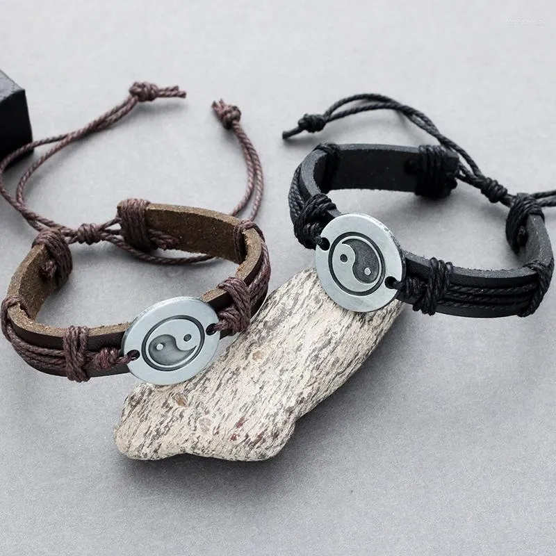 チャームブレスレットファッションYIN YANG TAI CHI LEATHER BRACELET MEN AND WOMEL BALENTINE'S DAY JEWELRY GIFTE WHOLESALE