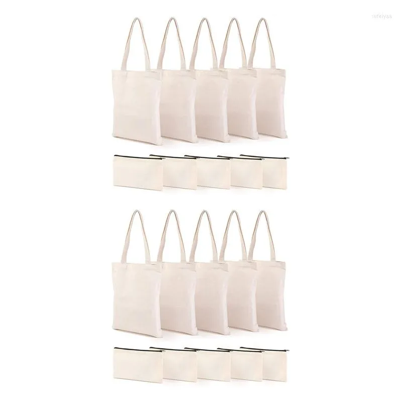 Bolsa de lápis de lona Bolsa de sacolas definidas maquiagem em branco de artesanato com caneta zip reutilizável