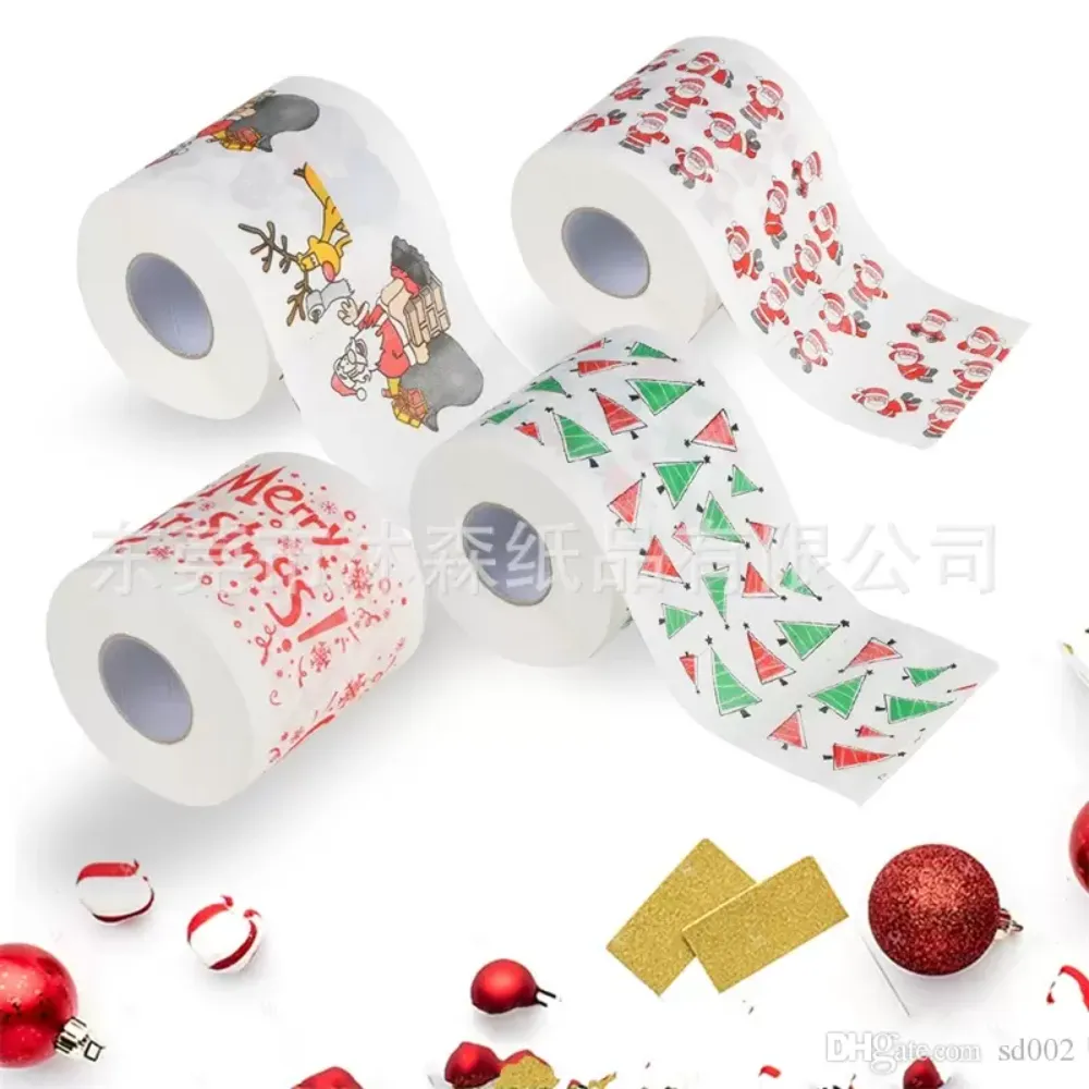 Papel higiénico Feliz Navidad Patrón de impresión creativa Serie Rollo de papeles Moda Divertido Novedad Regalo Ecológico Portátil 3ms jj