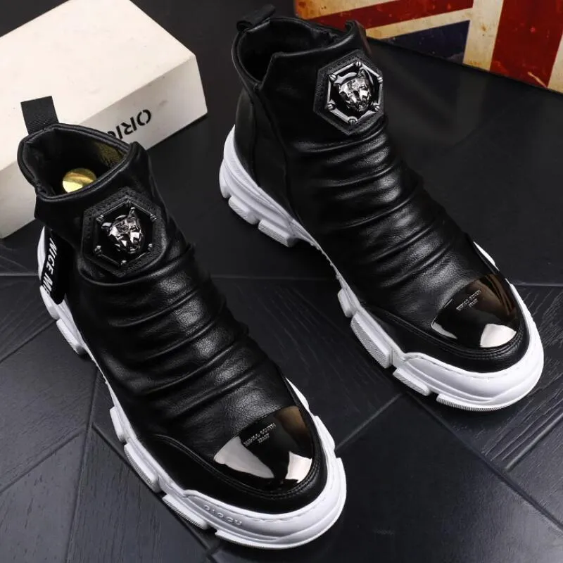 New black and gold Madman lion head boots, men's casual shoes absorb youth soft shoes of high quality zapatillas hombre b5