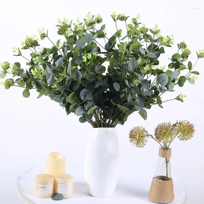 Decorative Flowers 16 Heads Eucalyptus Leaves Silk Artificial Flower Arrangment Tree Plant Wedding Decoration DIY Home Decor Indie Room