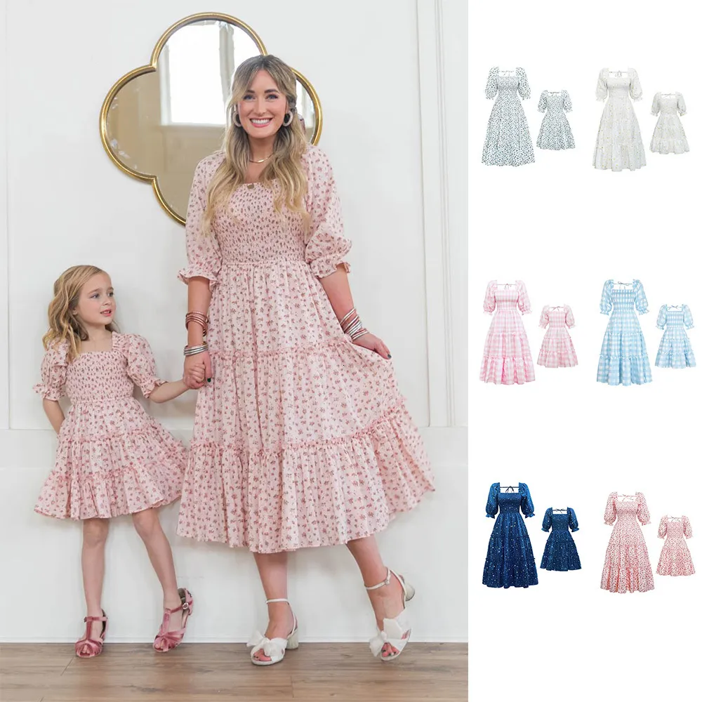 Mother Daughter Matching Dress,Mommy and Me Dresses Off Shoulder Chiffon  Ruffled Long Dress - Walmart.com