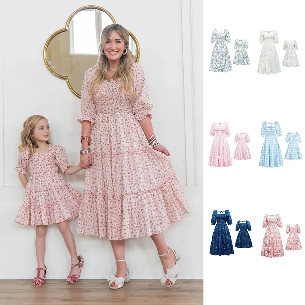 Passende Familien-Outfits, passende Kleider für Mutter und Tochter, modischer Familien-Look, Frühlingssumme, Kleidung für Mama und ich, Outfits für Mama, Mutter, Baby, Damen, Mädchen, Kleid 230316