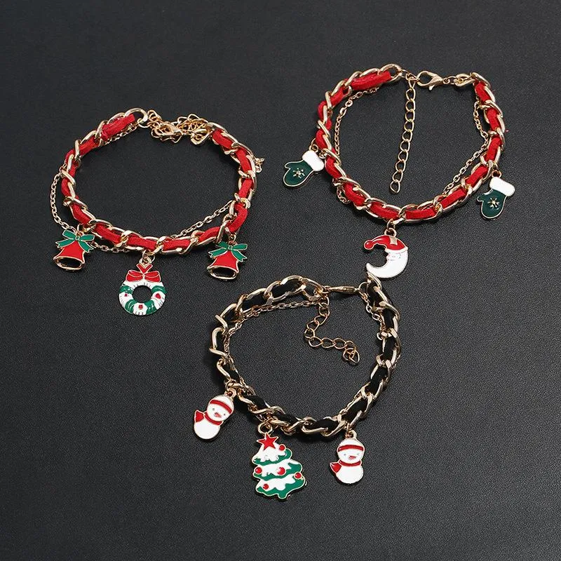 Bracelets porte-bonheur 2023 mode Simple gouttes d'huile alliage arbre de noël flocon de neige pendentif Bracelet pour femmes fête vacances cadeau accessoires