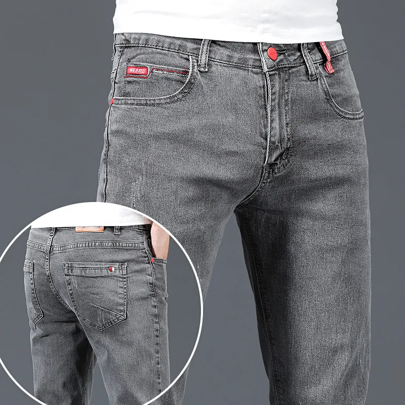 Jeans da uomo Fashion Brand Slim Jeans skinny blu grigio Uomo Business Casual Classic Cotton Trend Elastic Youth Pencil Denim Pantaloni 230316