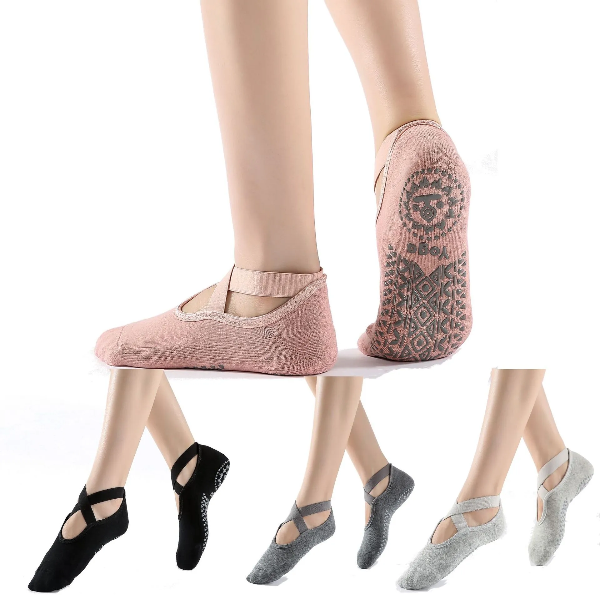 Home Schuhe Frauen Yoga Socken Silikon Pilates Barre Socken Fitness Sport Socke Sport Tanz Hausschuhe mit Griffen für Frauen Mädchen