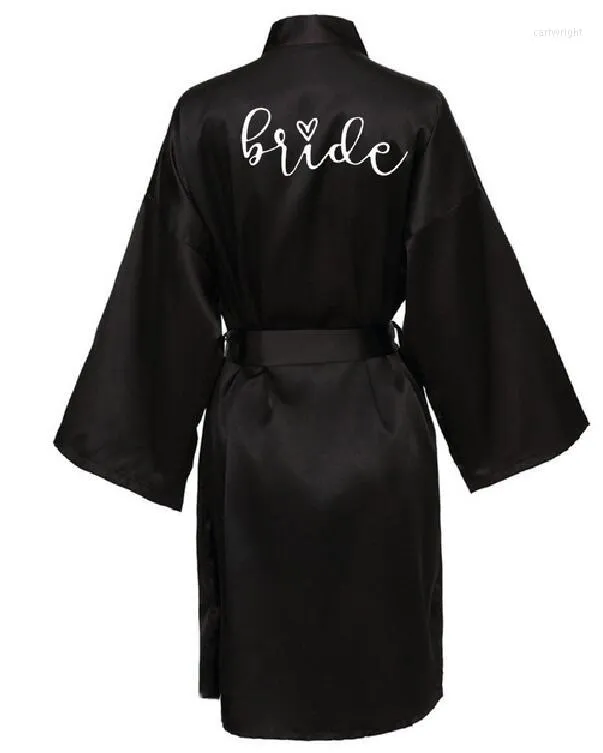 Robe d'équipe de la fête de mariage féminin avec des lettres noires Kimono Satin Pamas Bridesmaid Bathrobe SP061