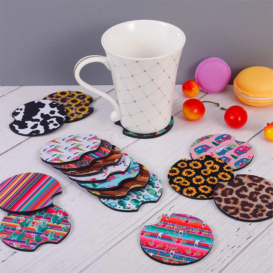 Sous-verres de voiture en néoprène vierges par Sublimation, support de boisson, sous-verres, tasses, tapis contrasté, accessoires de décoration pour la maison, dh999