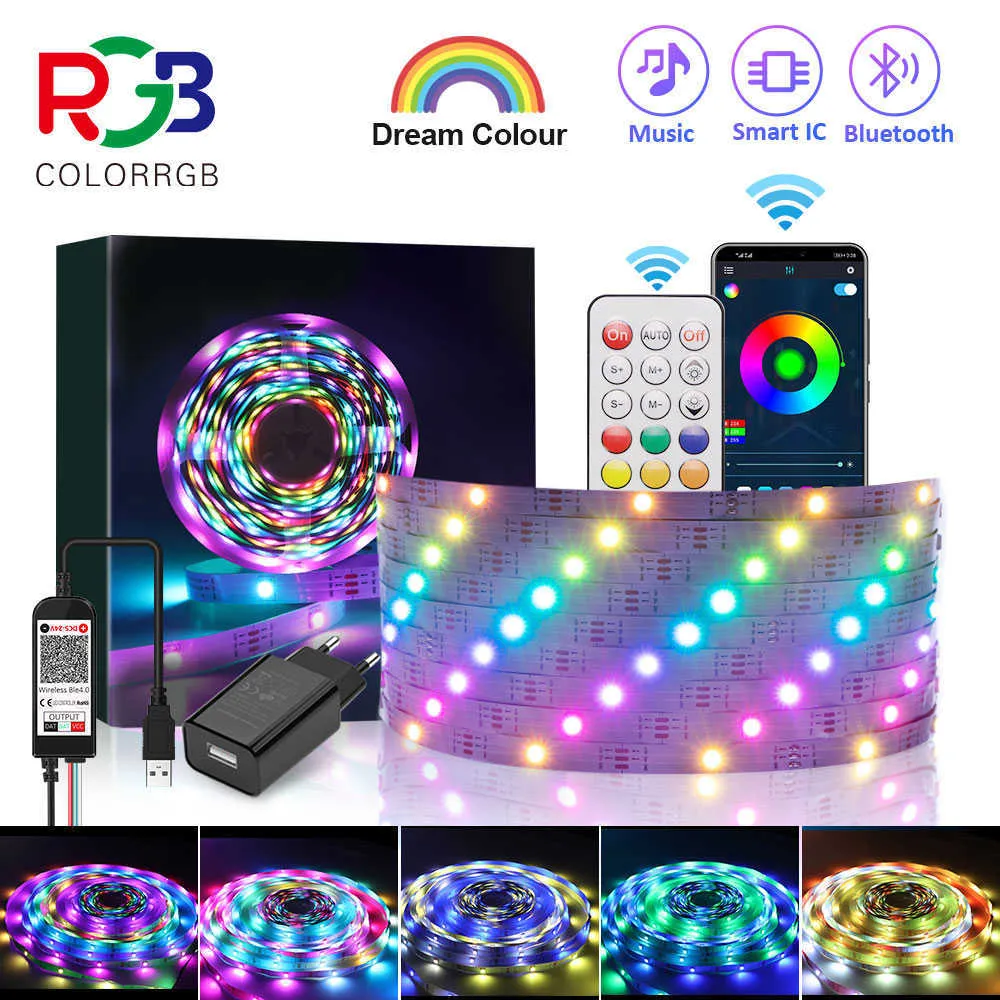 Bandes LED Colorgb Adressable Dream Color LED Strip Lights -RGBIC Bluetooth-DreamColor Music Sync Remote and App Control for Party P230315