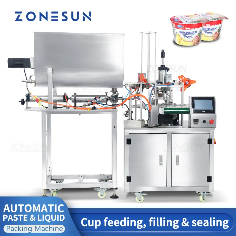 ZONESUN ZS-FS600 자동 충전 밀봉 기계 컵 아이스크림 요거트 연관어 땅콩 버터 딥 소스 턴테이블 라인