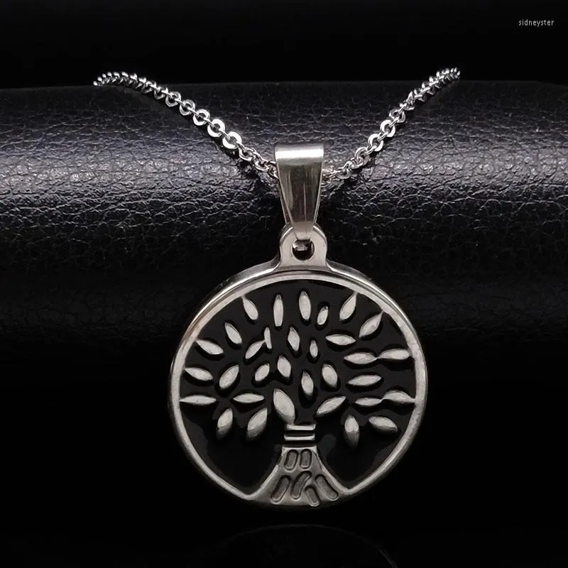 Pendanthalsband Silver Silver Color Tree Of Life Rostfritt stål Halsband för kvinnor Svart emaljkedja Jycken Mors dag Gift N72228BS07
