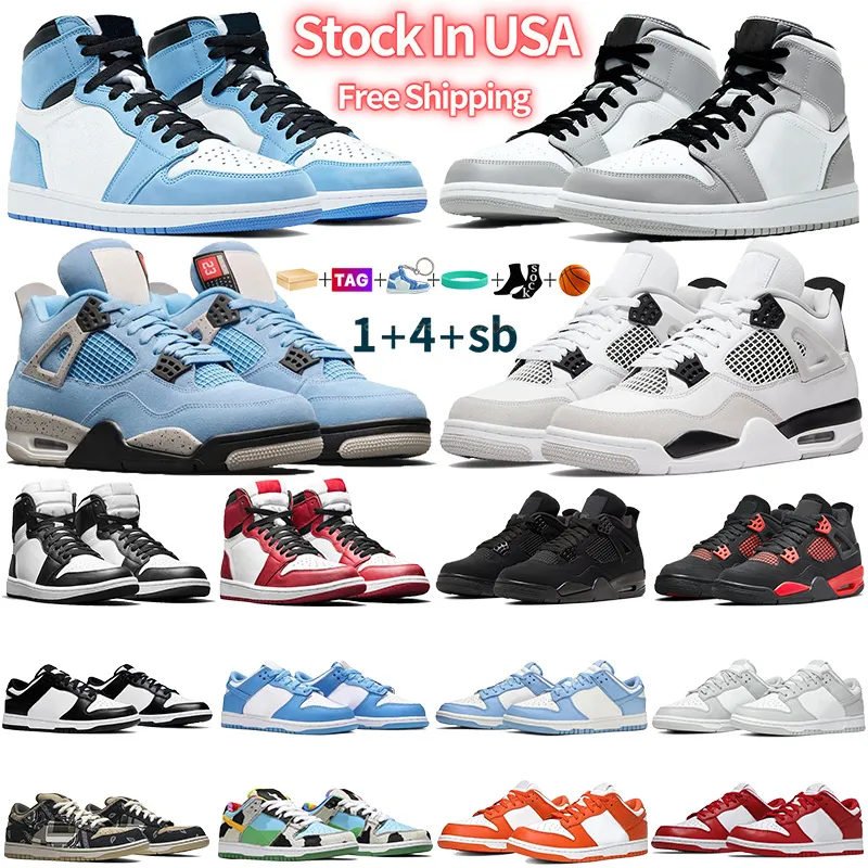 US Stock 1 4 buty do koszykówki mężczyźni kobiety niski lokalny magazyn czarny biały Chicago UNC SB 1s 4s OG projektant butów sportowe trampki męskie damskie trenerzy szybka wysyłka 2.5