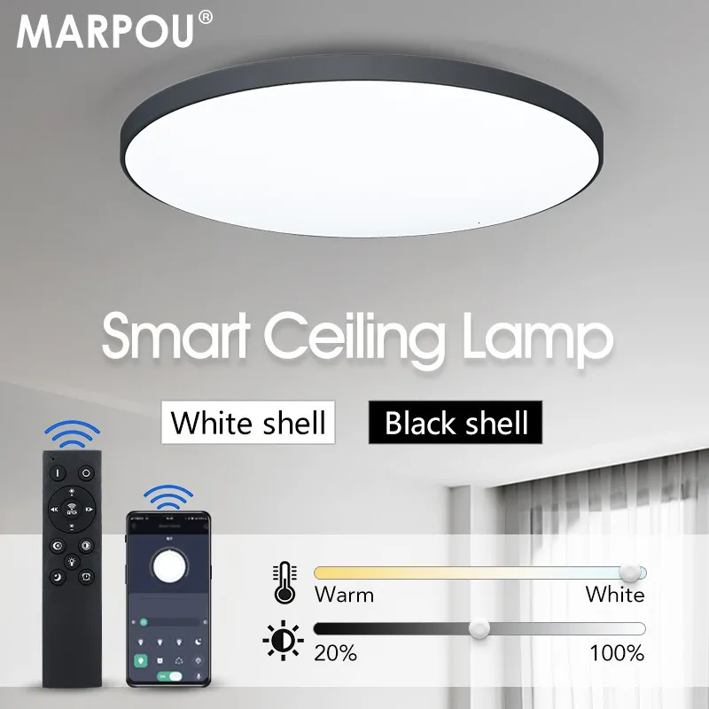 스마트 조명 Marpou 천장 램프 LED 원격 제어 DIMMABLE LIVING이있는 침실 조명 230316