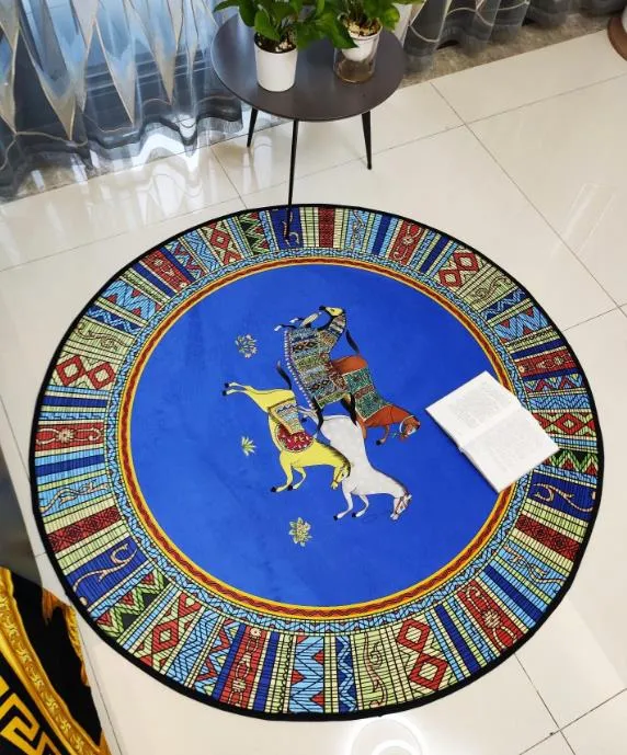 Tapis de sol rond cheval européen et américain tapis rétro Table basse siège de salon tapis de sol tapis antidérapant résistant à l'usure