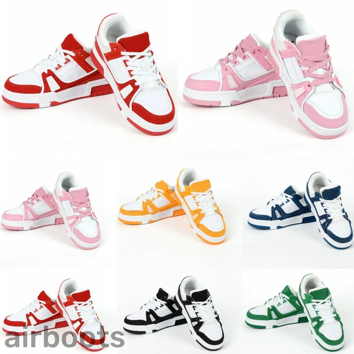 Chaussures pour enfants Casual Garçons Filles Entraîneur Virgil Enfants Jeunes Sport Baskets Kid Cuir Chaussure De Course Jaune Blanc Rouge Bleu Noir À Lacets Baskets De Marche En Plein Air