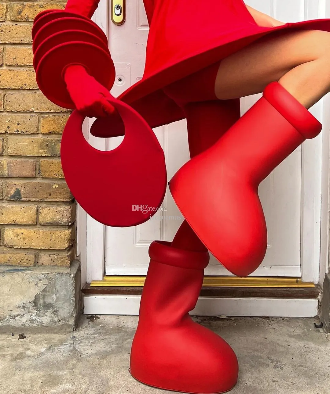Дизайнер MSCFH Мужчины Женщины дождь Big Red Boot EVE Rubber Astro Boy Reps на колене