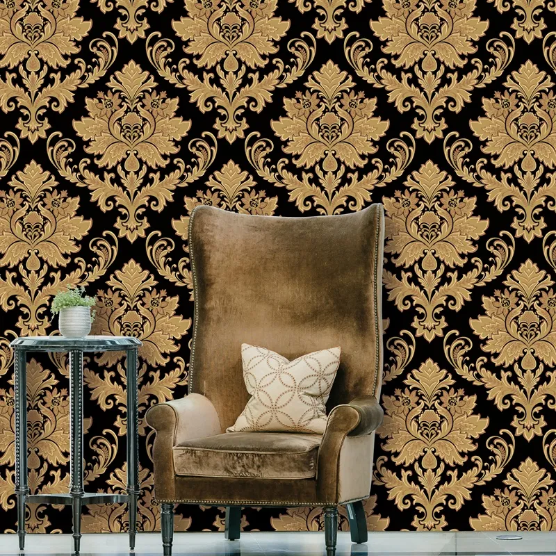 Embossed 3d Wallpaper Gold and black Wall Papers Home Decor Damask Europe pvc Wallpaper for Walls in Rolls Living Room