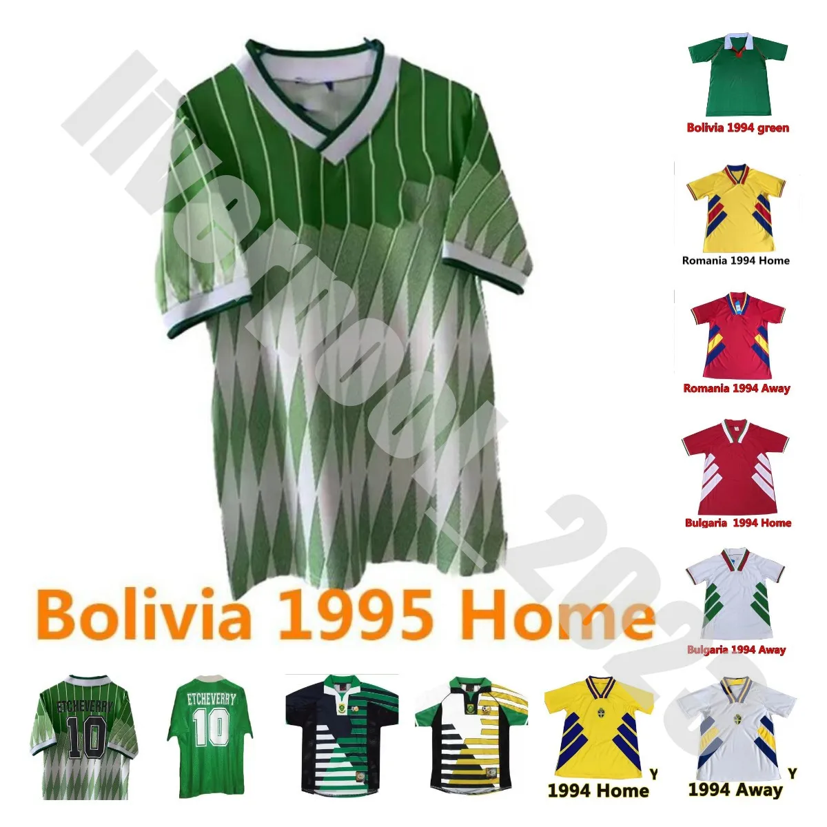 Retro voetbaljerseys 1986 Bolivia #10 Etcheverry Roemenië Home Away 1994 1995 Zweden Bulgarije 1992 1998 National Vintage Team Classic Football Shirts Hagi -uniformen