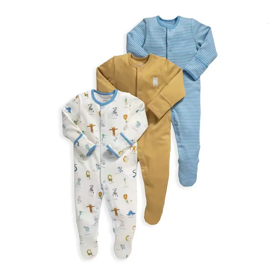Strampler geboren Säugling Baby Jungen Mädchen Strampler Baumwolle Langarm Pyjamas Overall Kleinkind Kleidung Outfits 3 Teile/los 230316