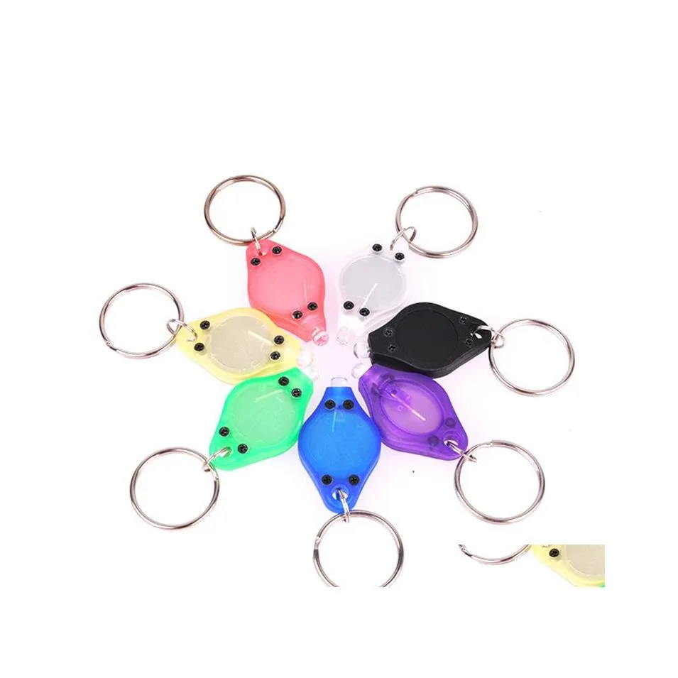 UV Lights 100pcs 미니 토치 키 체인 링 PK 키링 흰색 LED 조명 BBS P on 2 Micro Keychain 손전등 램프 드롭 배달 lighti dhqrx