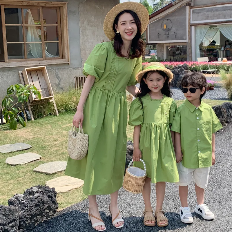 Family Matching Outfits Mom Daughter Dress Mother Son Matching Outfits  Summer Korean Women Girls Dresses Baby Boy Sets Brother And Sister Clothes