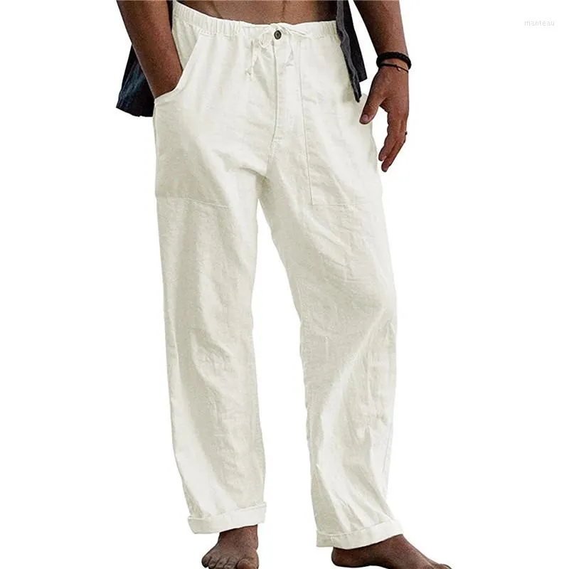 Men's Pants White Men 2023 Casual Loose Lightweight Yoga Trousers Mens Summer Beach Long With Drawstring Button