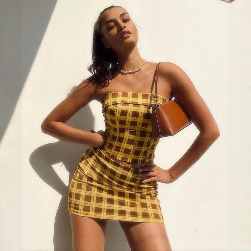 Yellow plaid on sale dress bodycon