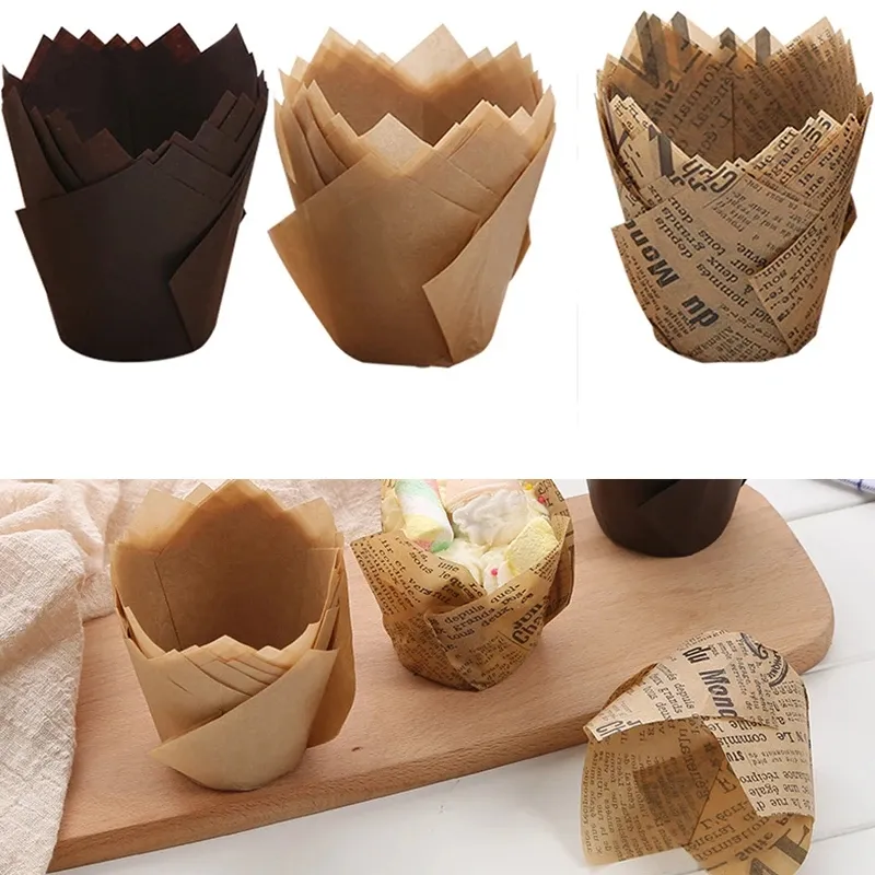 50Pcs/Lot Tulip Cupcake Baking Cups Muffin Baking Liners Holders Rustic Cupcake Wrapper Molde Cupcake Paper Cups Bakeware Tools