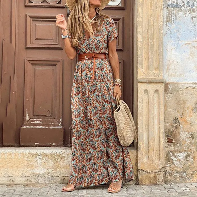 Flowy Ethnic Dress Women's Boho Western Maxi Dress - Paisley Print Long  Sleeve V-Neck Flowy Dress For Casual & Festive Wear Boho Chic Dress For  Women