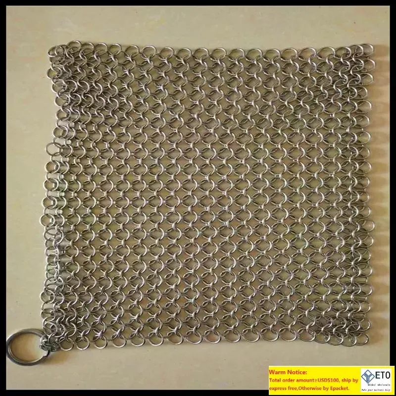 Stainless Steel Chainmail Ring Scrubber Cast Iron Skillet Pot Cleaner Home Household Cleaning Tool