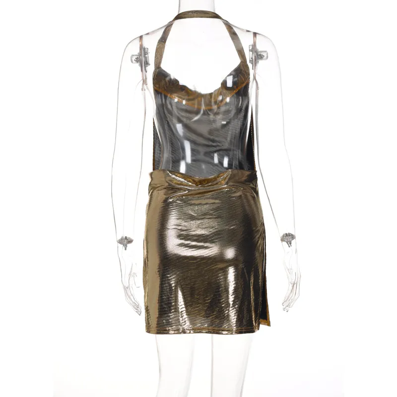 Casual Dresses Summer Clothes Bling Glitter Women Halter Mini Dress Side Slit Backless Bodycon Sexy Streetwear Party Club Festival 230223 Casual Dresses Summer Clothes Bling Glitter Women Halter Mini Dress Side Slit Backless Bodycon Sexy Streetwear Party Club Festival 230223
