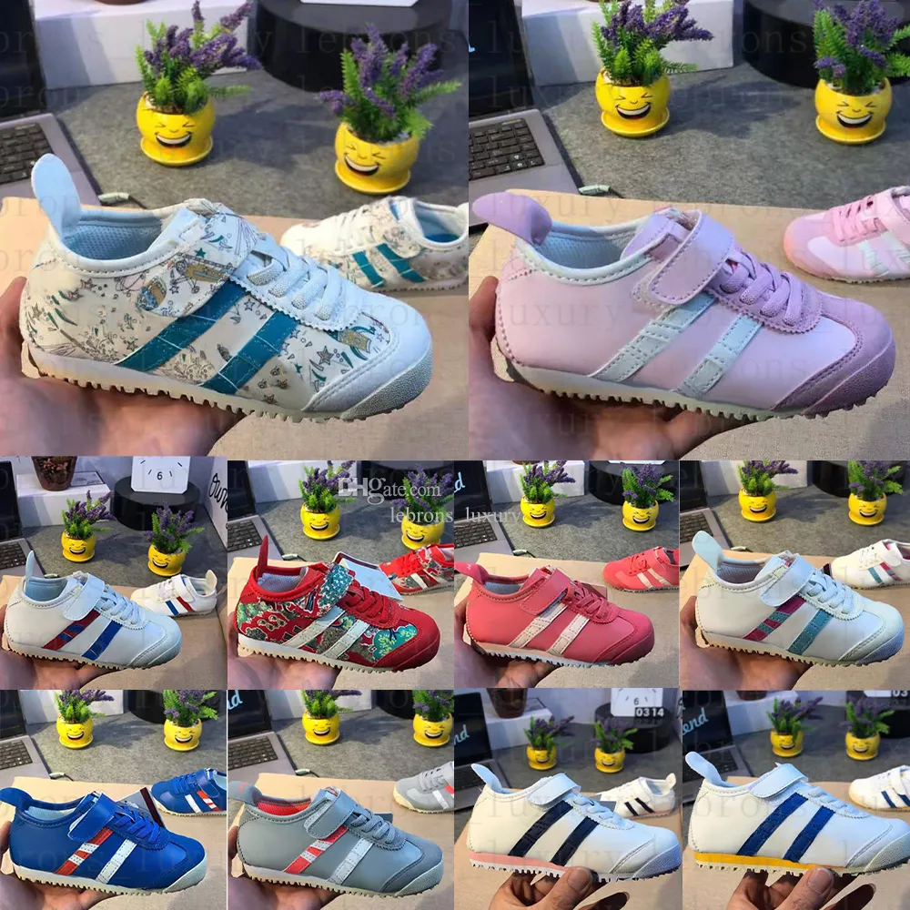 Kids Sneaker Buty tygrys skórzane koronkowe chłopcy dziewczęta swobodny japoński sposób metalowy złoto swobodne miękkie letnie buty dla dzieci rozmiar 22-35 i t3vu#