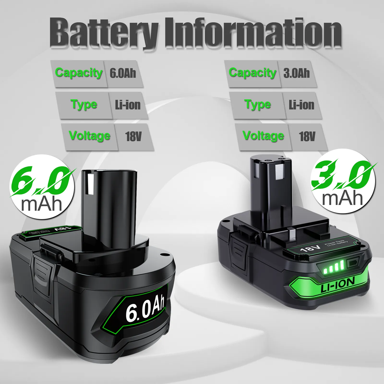 18V Li-ion Batterie för Ryobi P108 P102 P103 P104 RB18L20 P109 Ersättningsbatteri trådlös borr 6000mAh 18-volt trådlöst verktyg