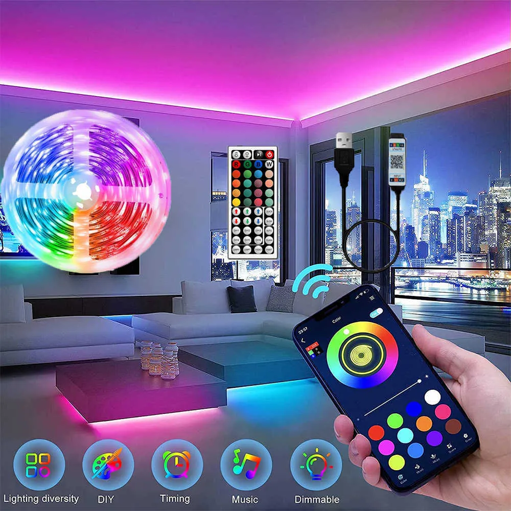 Paski LED paski LED Dimmowalne RGB 2835/5050 LED LIDZA LED do sypialni sufit TV Decor Elastyczna wstążka RGB Dioda taśmowa USB 5 V P230315