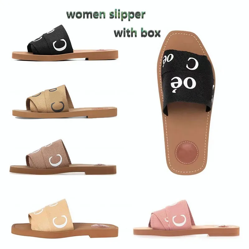 spring Woody classical Slippers Designer Women Flat Mule Sandals Sliding Wooden linen riding nifty canvas mule women Outdoor Bathroom Beach Slippers Size 36-42
