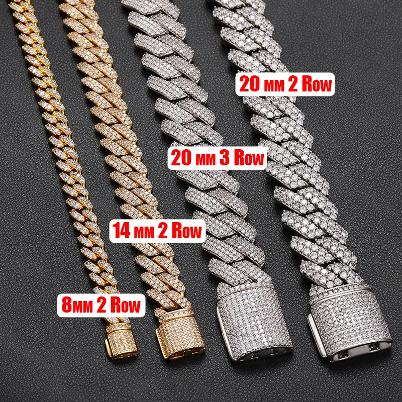 Brins Cordes Hip Hop Glacé Pavé 8MM 13MM 20MM Plein Miami Curb Chaîne Cubaine CZ Bling Rappeur Colliers Pour Hommes Bijoux De Haute Qualité 230317