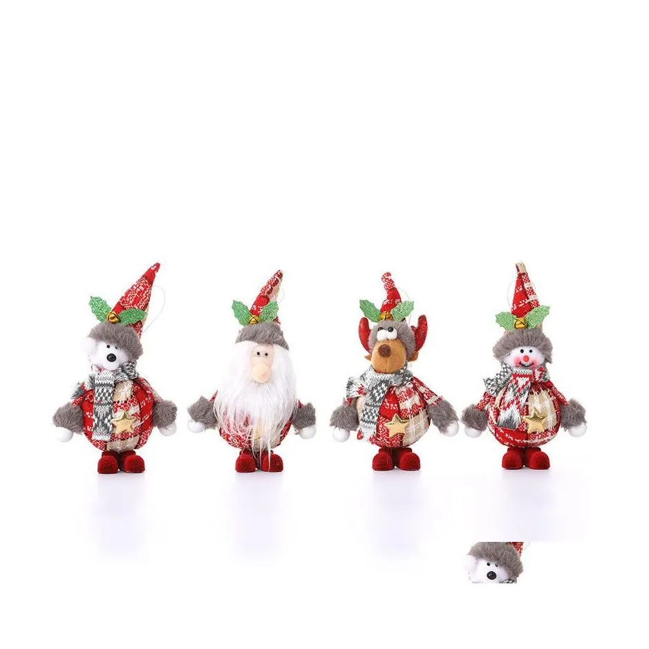 Christmas Decorations Tree Pendant Plush Hanging Ornaments Santa Reindeer Snowman Doll With Bells Party Xbjk2209 Drop Delivery Home Dhyj9